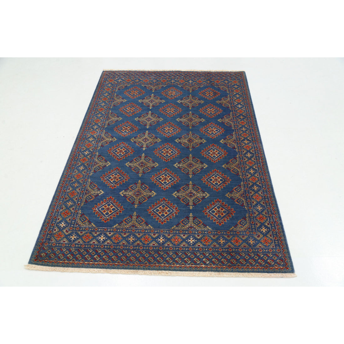 Alfombra Ajrak de lana y seda de bambú - 4'0'' x 6'0''