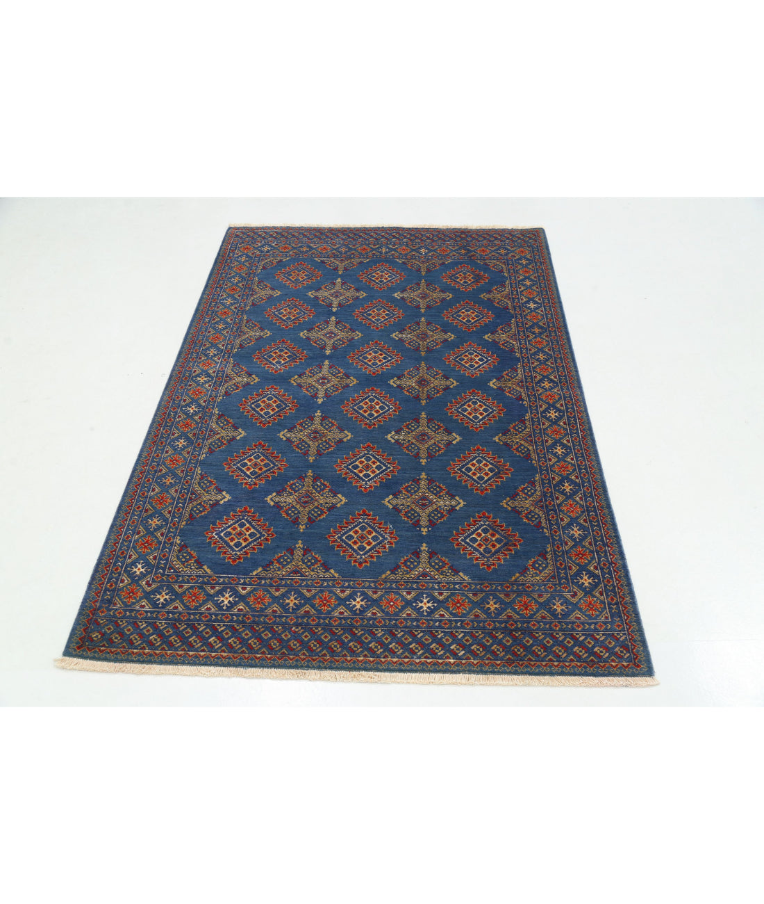 Alfombra Ajrak de lana y seda de bambú - 4'0'' x 6'0''