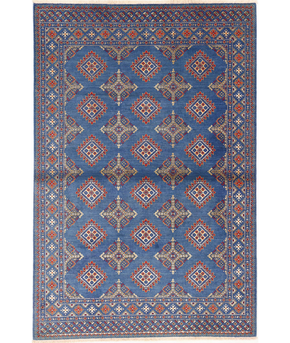 Ajrak Wool & Bamboo Silk Rug - 4'0'' x 6'0'' 4'0'' x 6'0'' (120 X 180) / Blue / Red