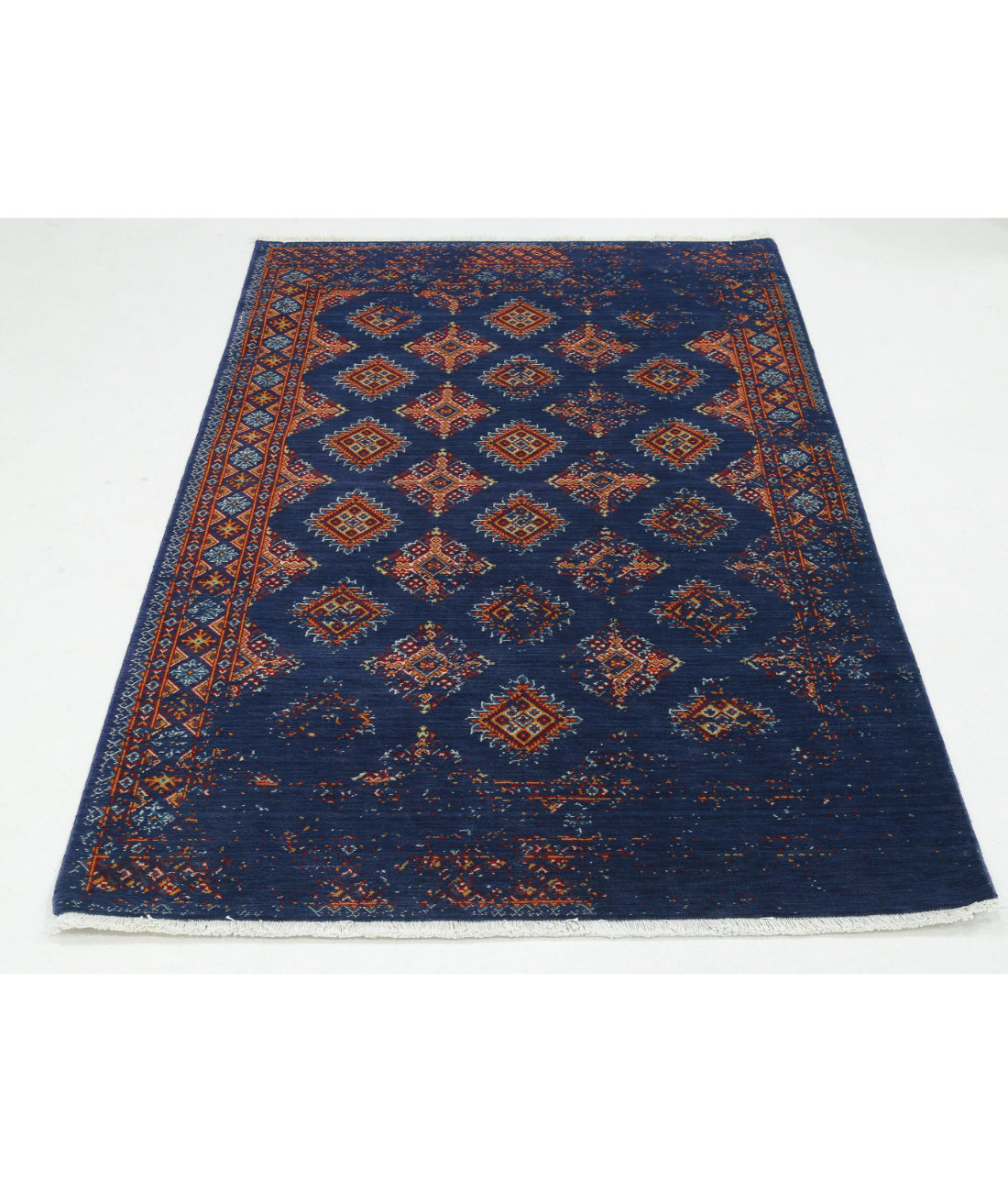 Ajrak Wool & Bamboo Silk Rug - 3'11'' x 6'0'' 3'11'' x 6'0'' (118 X 180) / Blue / Red