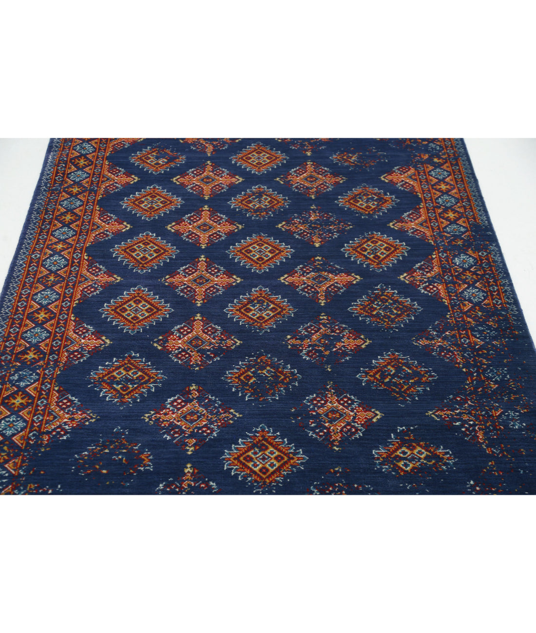 Ajrak Wool & Bamboo Silk Rug - 3'11'' x 6'0'' 3'11'' x 6'0'' (118 X 180) / Blue / Red