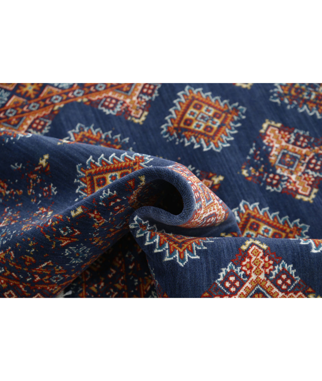 Ajrak Wool & Bamboo Silk Rug - 3'11'' x 6'0'' 3'11'' x 6'0'' (118 X 180) / Blue / Red