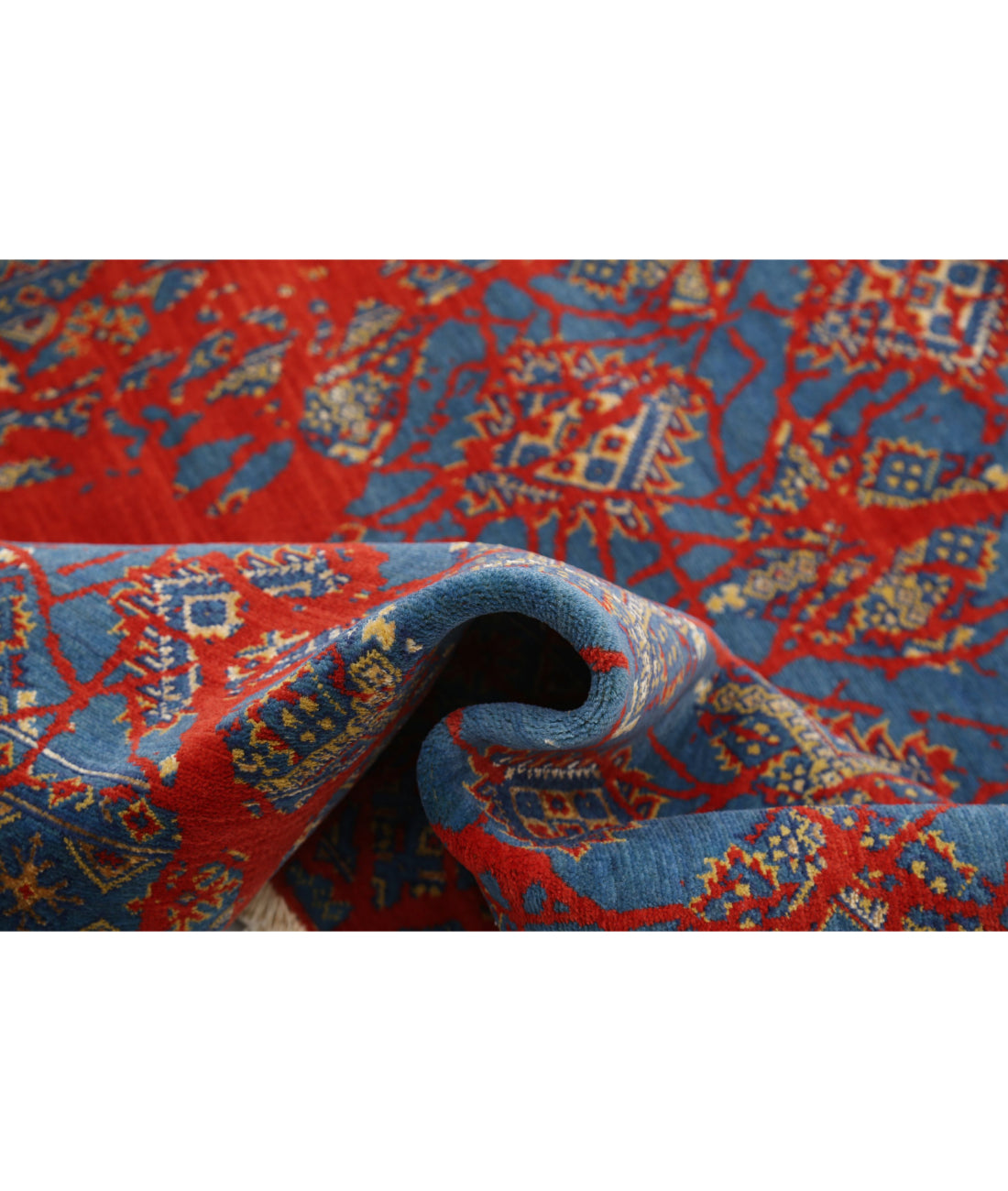 Ajrak Wool & Bamboo Silk Rug - 4'0'' x 6'0'' 4'0'' x 6'0'' (120 X 180) / Red / Blue