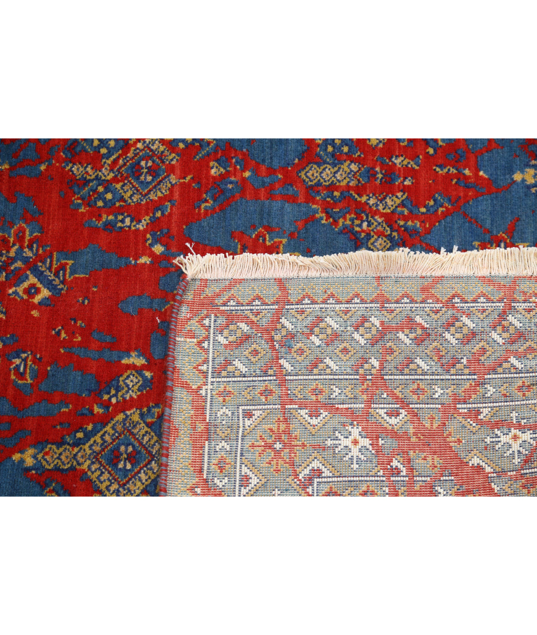 Ajrak Wool & Bamboo Silk Rug - 4'0'' x 6'0'' 4'0'' x 6'0'' (120 X 180) / Red / Blue