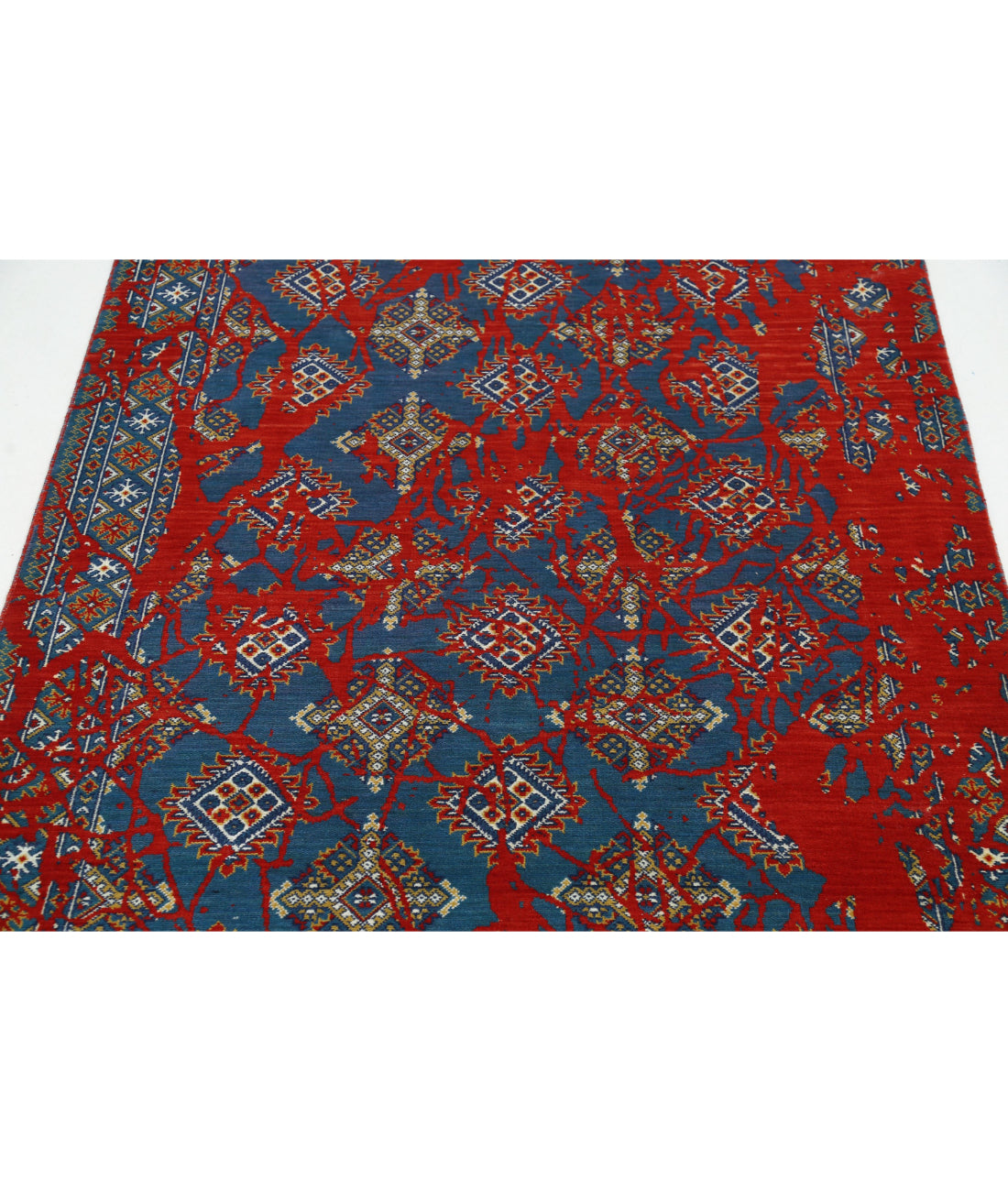 Ajrak Wool & Bamboo Silk Rug - 3'11'' x 6'0'' 3'11'' x 6'0'' (118 X 180) / Red / Blue