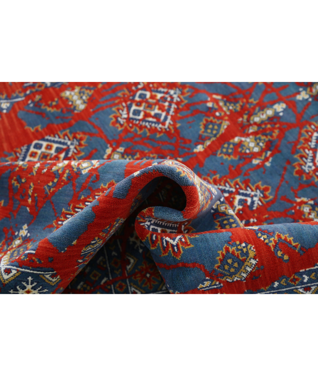 Ajrak Wool & Bamboo Silk Rug - 3'11'' x 6'0'' 3'11'' x 6'0'' (118 X 180) / Red / Blue
