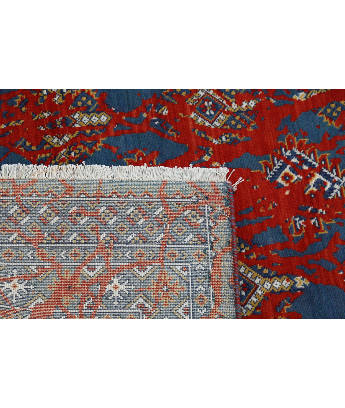 Ajrak Wool & Bamboo Silk Rug - 3'11'' x 6'0'' 3'11'' x 6'0'' (118 X 180) / Red / Blue