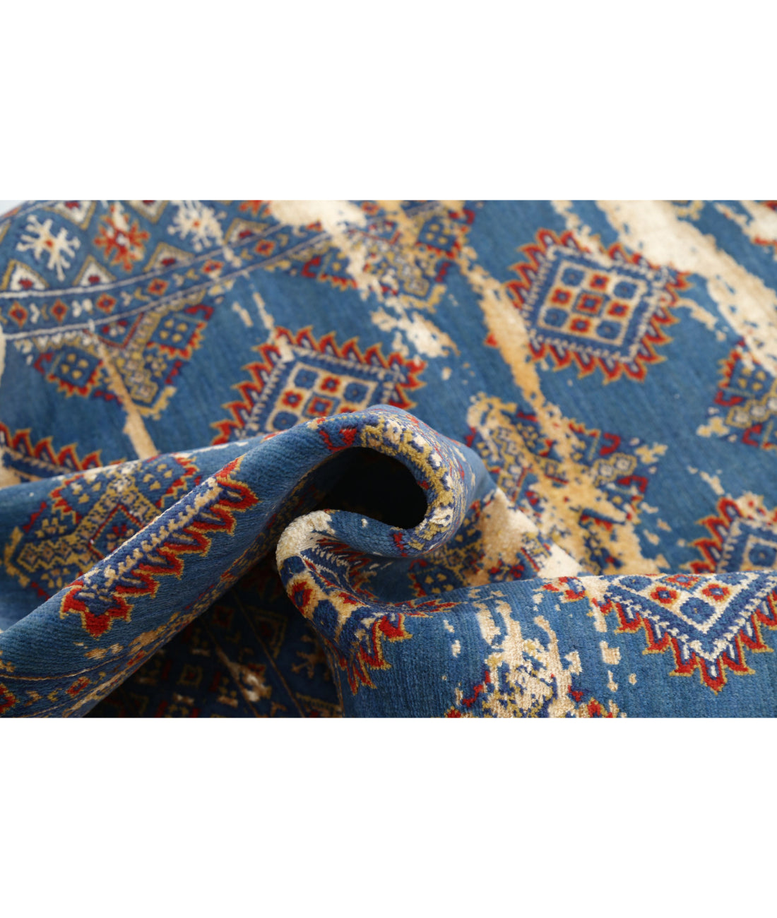 Ajrak Wool & Bamboo Silk Rug - 4'0'' x 6'1'' 4'0'' x 6'1'' (120 X 183) / Blue / Red