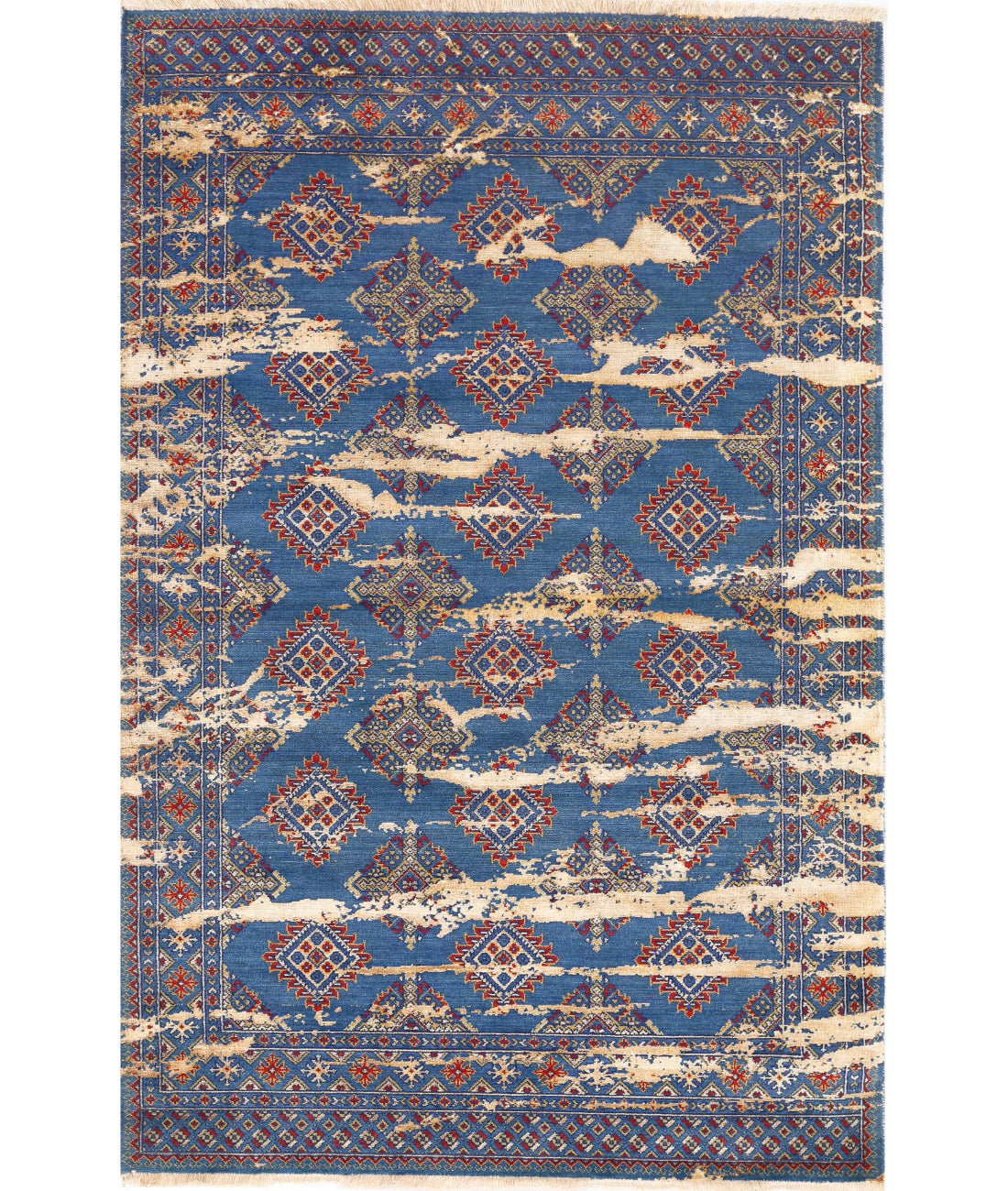 Ajrak Wool & Bamboo Silk Rug - 4'0'' x 6'1''