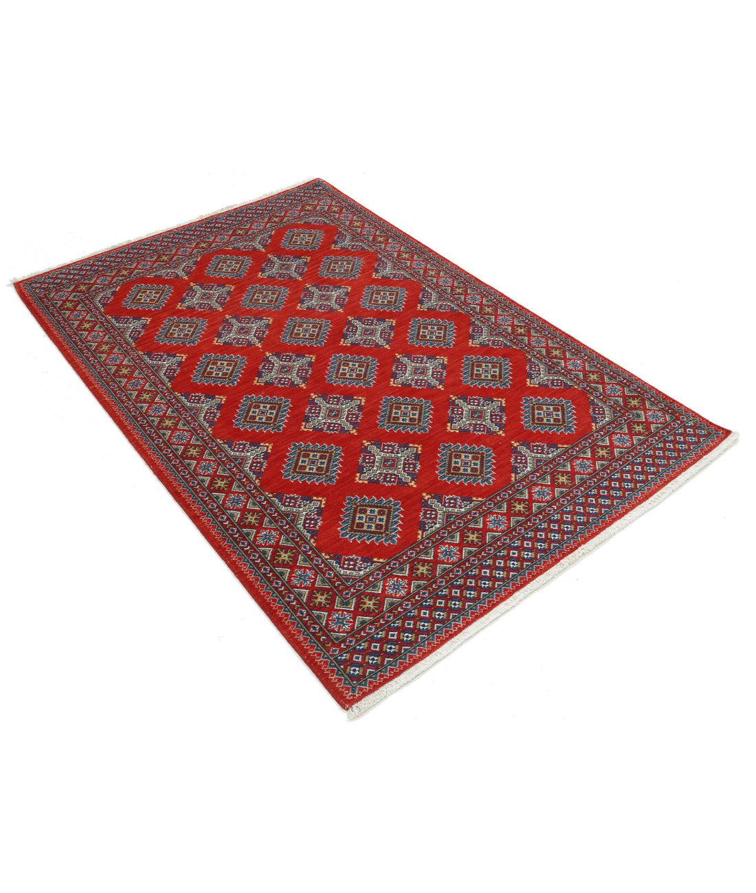 Ajrak Wool & Bamboo Silk Rug - 3'11'' x 6'0'' 3'11'' x 6'0'' (118 X 180) / Red / Blue
