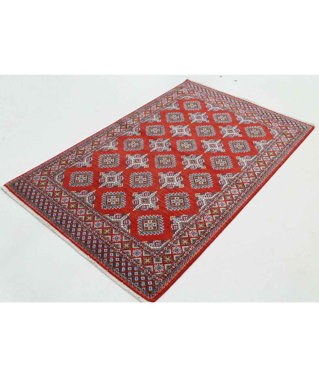 Ajrak Wool & Bamboo Silk Rug - 3'11'' x 6'0'' 3'11'' x 6'0'' (118 X 180) / Red / Blue