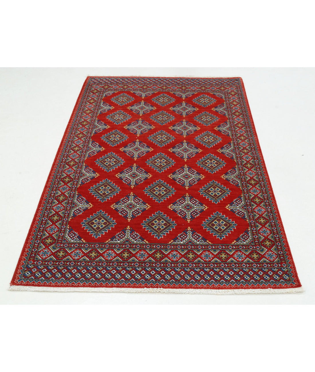 Ajrak Wool & Bamboo Silk Rug - 3'11'' x 6'0'' 3'11'' x 6'0'' (118 X 180) / Red / Blue