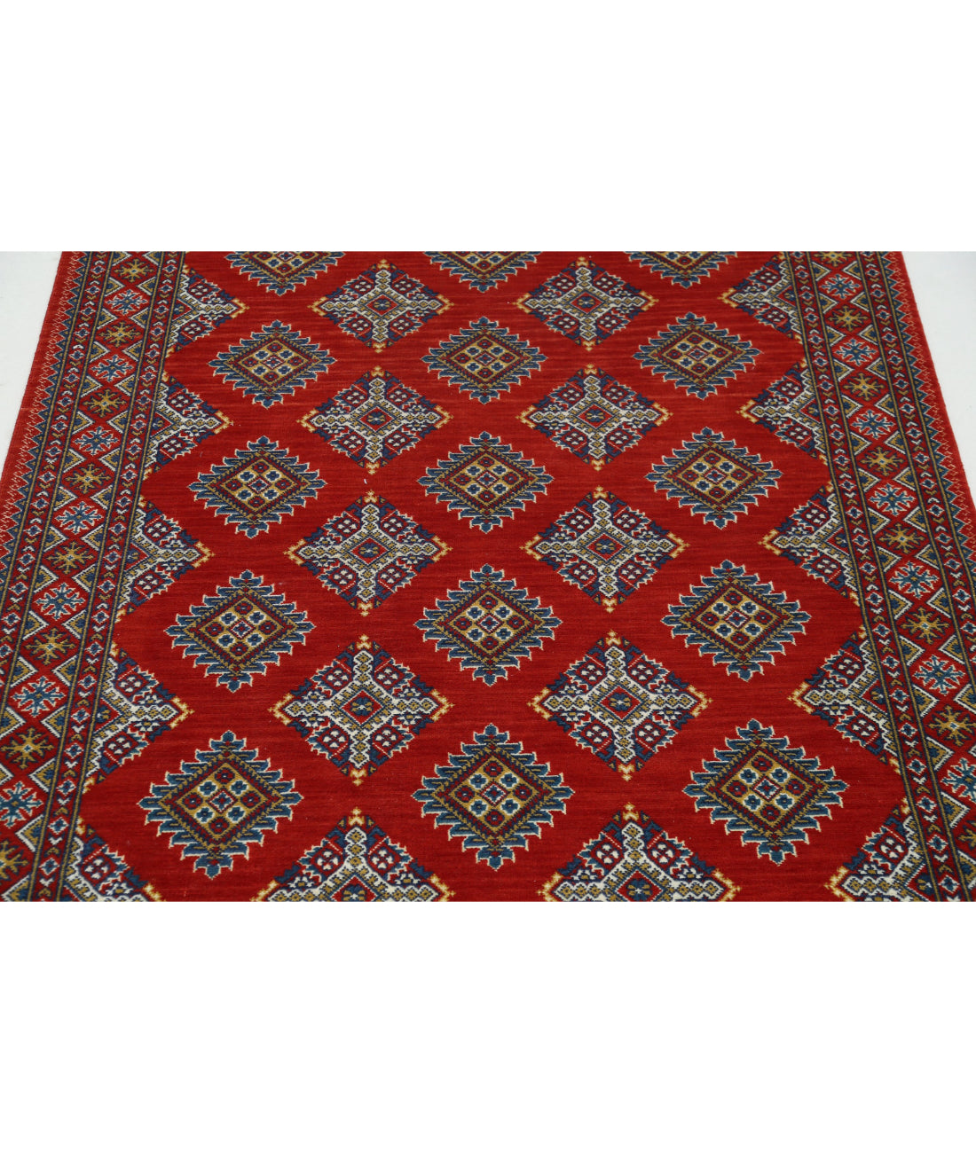 Ajrak Wool & Bamboo Silk Rug - 3'11'' x 6'0'' 3'11'' x 6'0'' (118 X 180) / Red / Blue