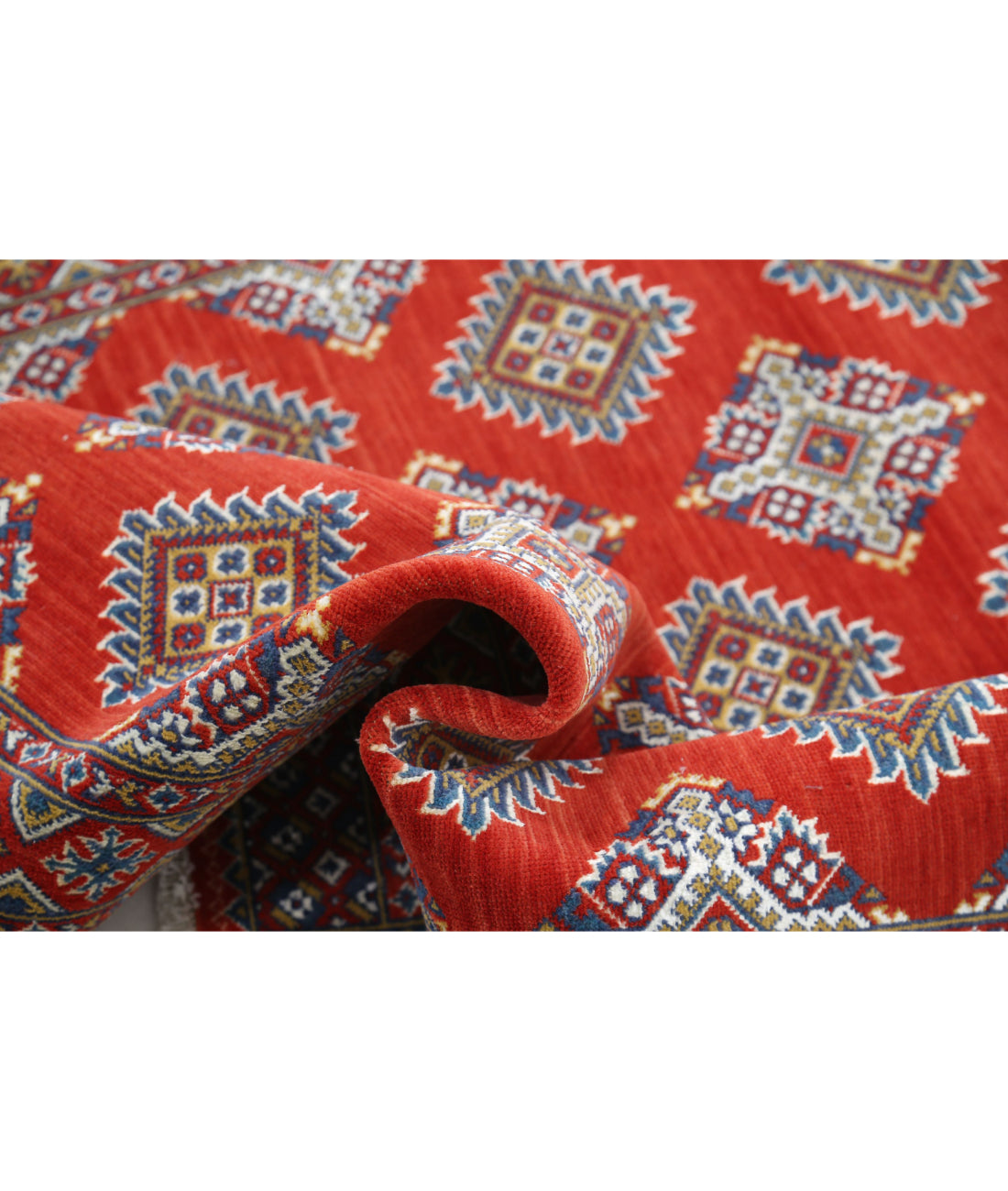 Ajrak Wool & Bamboo Silk Rug - 3'11'' x 6'0'' 3'11'' x 6'0'' (118 X 180) / Red / Blue