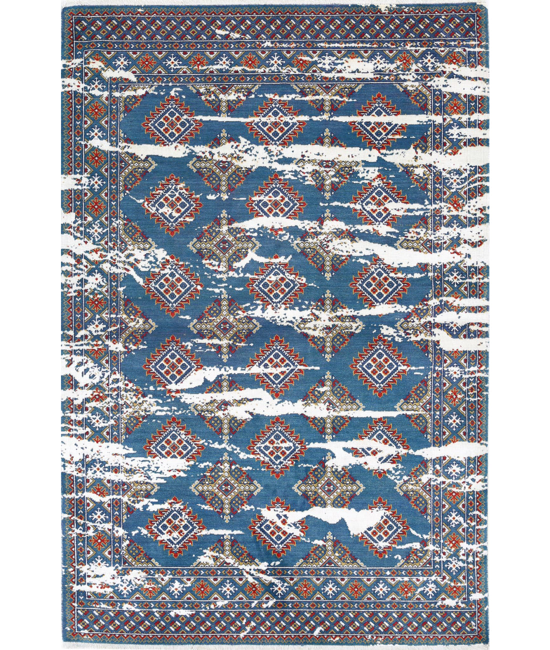 Ajrak Wool &amp; Bamboo Silk Rug - 4&#39;0&#39;&#39; x 6&#39;1&#39;&#39; 4&#39;0&#39;&#39; x 6&#39;1&#39;&#39; (120 X 183) / Blue / Red