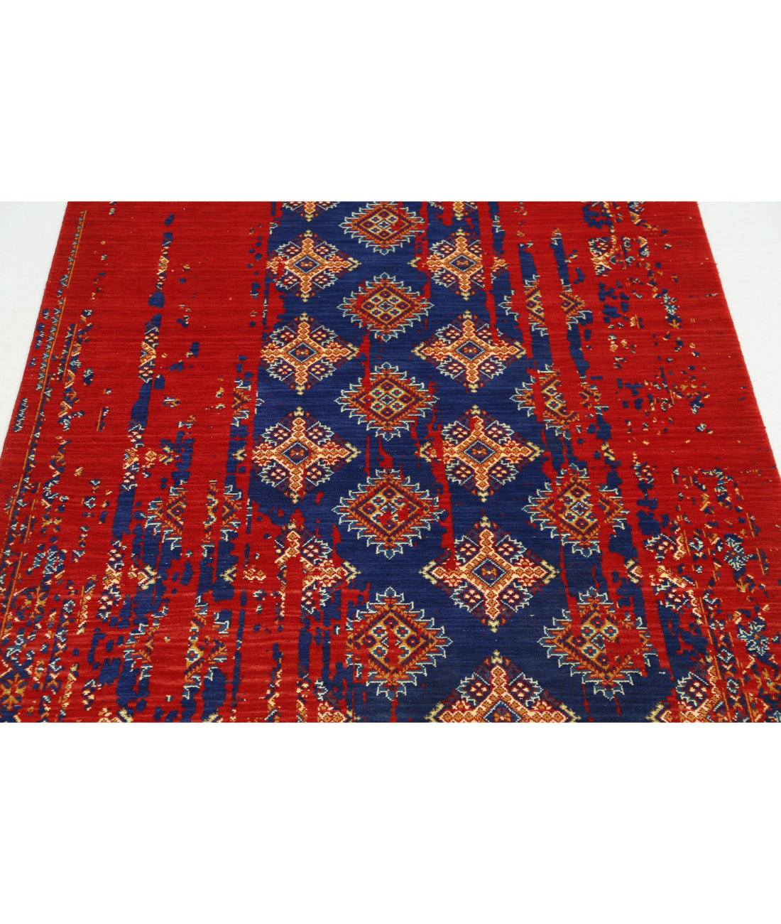 Ajrak Wool & Bamboo Silk Rug - 3'11'' x 6'0'' 3'11'' x 6'0'' (118 X 180) / Red / Blue