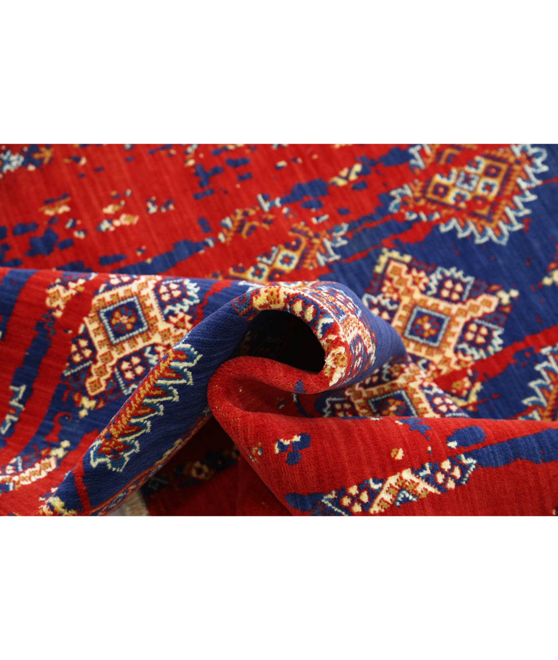 Ajrak Wool & Bamboo Silk Rug - 3'11'' x 6'0'' 3'11'' x 6'0'' (118 X 180) / Red / Blue