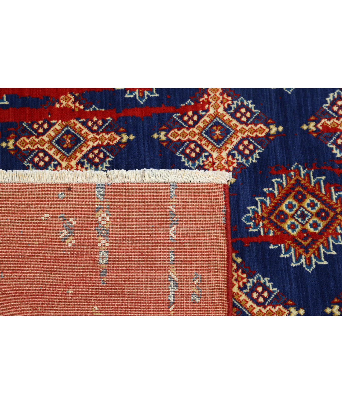 Ajrak Wool & Bamboo Silk Rug - 3'11'' x 6'0'' 3'11'' x 6'0'' (118 X 180) / Red / Blue