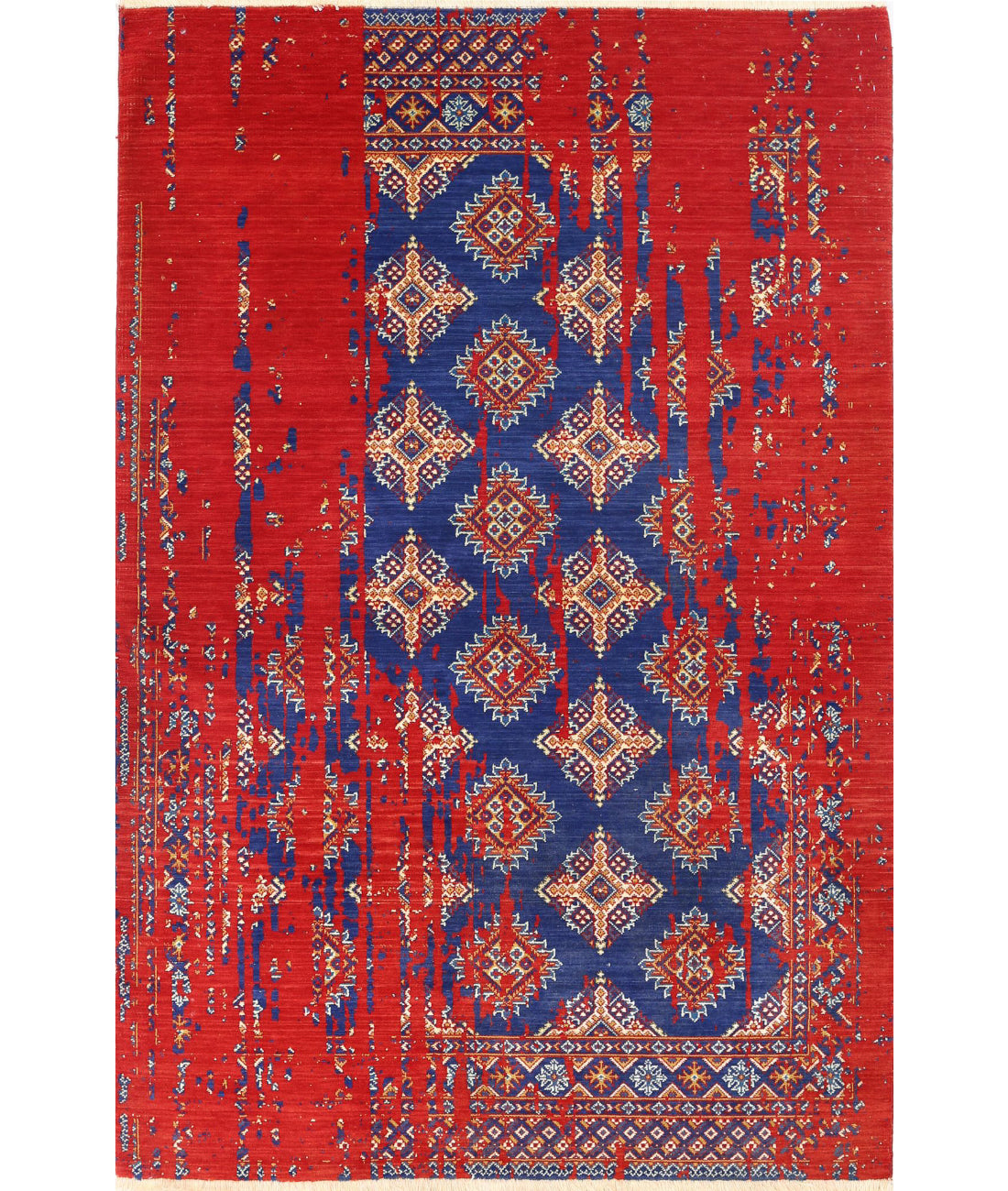 Ajrak Wool &amp; Bamboo Silk Rug - 3&#39;11&#39;&#39; x 6&#39;0&#39;&#39; 3&#39;11&#39;&#39; x 6&#39;0&#39;&#39; (118 X 180) / Red / Blue