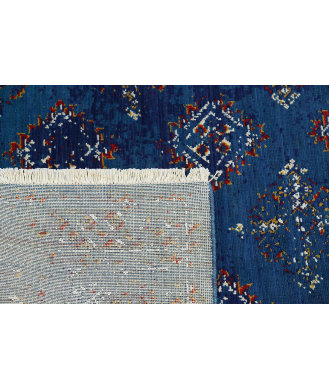 Ajrak Wool & Bamboo Silk Rug - 4'0'' x 6'0'' 4'0'' x 6'0'' (120 X 180) / Blue / Ivory