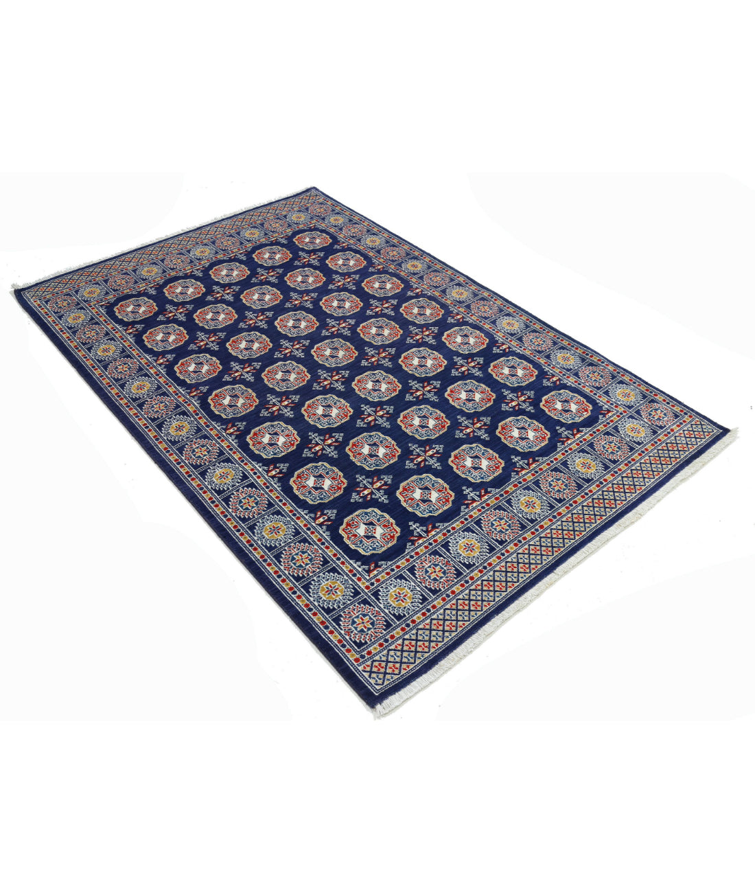 Ajrak Wool & Bamboo Silk Rug - 3'11'' x 6'0'' 3'11'' x 6'0'' (118 X 180) / Blue / Ivory