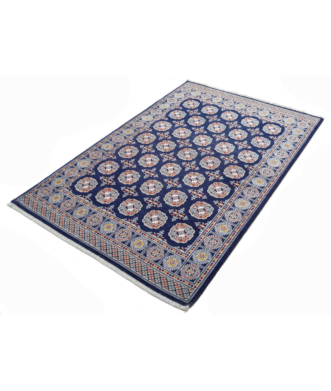 Ajrak Wool & Bamboo Silk Rug - 3'11'' x 6'0'' 3'11'' x 6'0'' (118 X 180) / Blue / Ivory