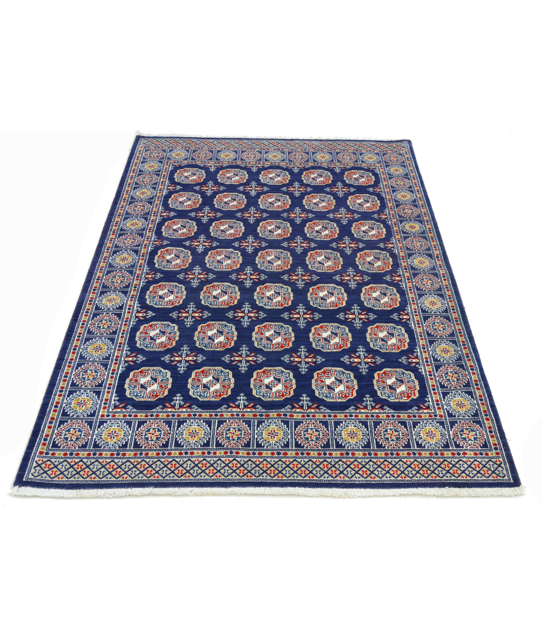 Ajrak Wool & Bamboo Silk Rug - 3'11'' x 6'0'' 3'11'' x 6'0'' (118 X 180) / Blue / Ivory