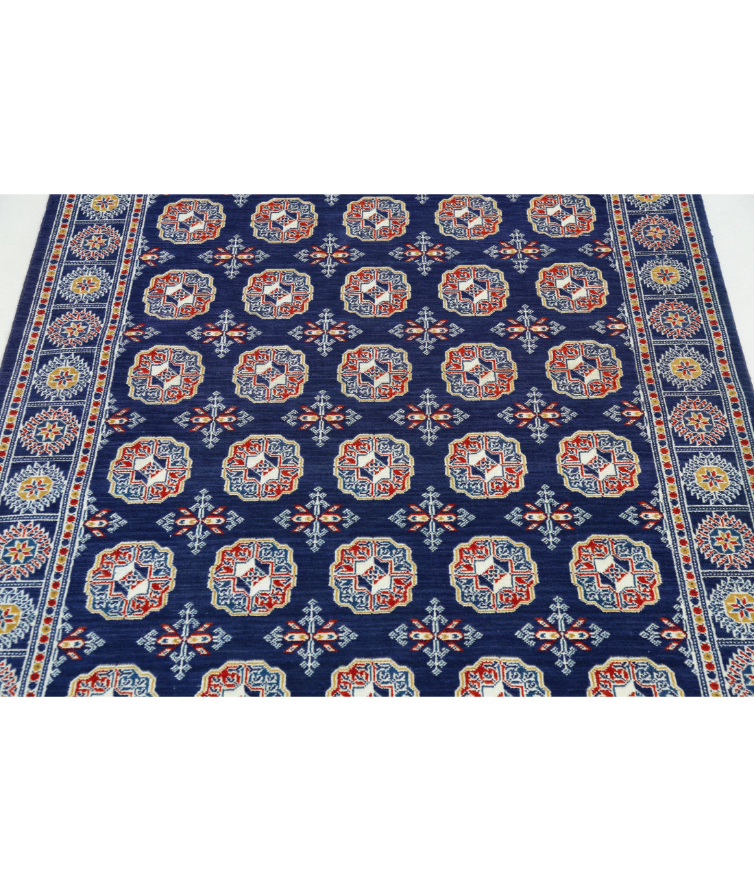 Ajrak Wool & Bamboo Silk Rug - 3'11'' x 6'0'' 3'11'' x 6'0'' (118 X 180) / Blue / Ivory