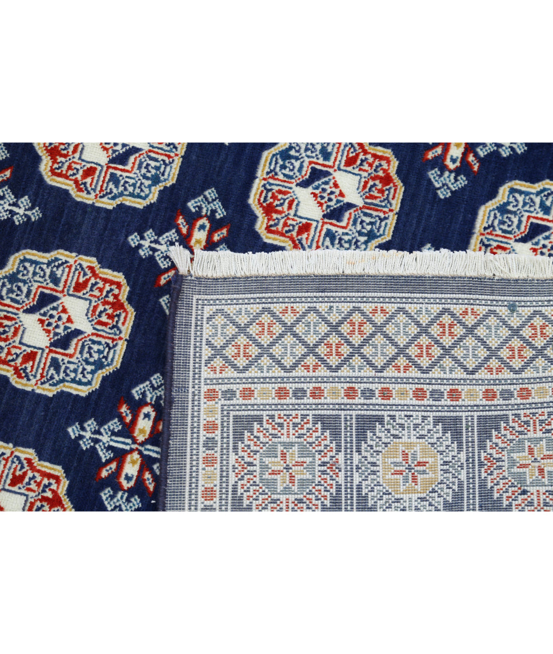 Ajrak Wool & Bamboo Silk Rug - 3'11'' x 6'0'' 3'11'' x 6'0'' (118 X 180) / Blue / Ivory
