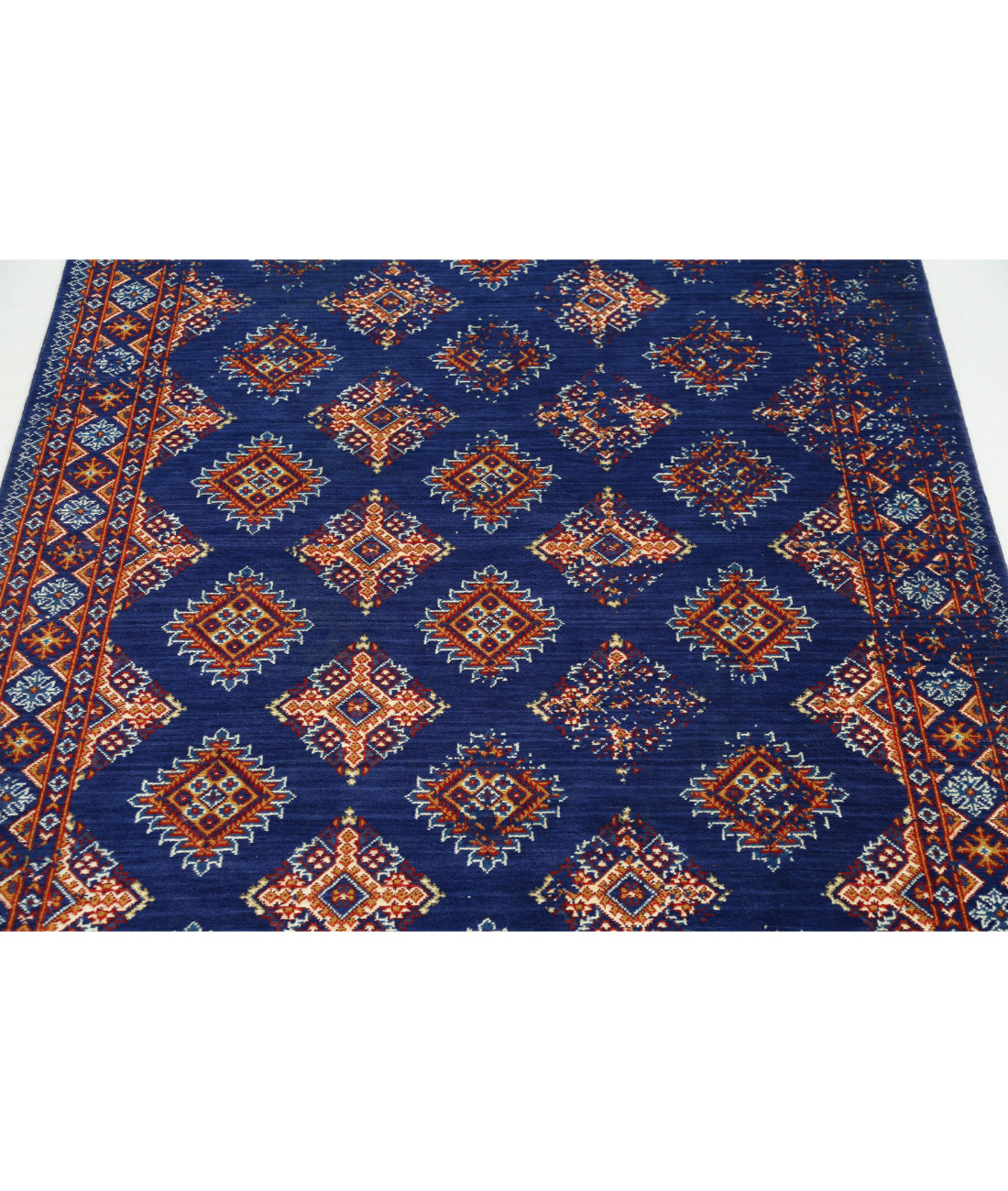Ajrak Wool & Bamboo Silk Rug - 4'0'' x 6'0'' 4'0'' x 6'0'' (120 X 180) / Blue / Red