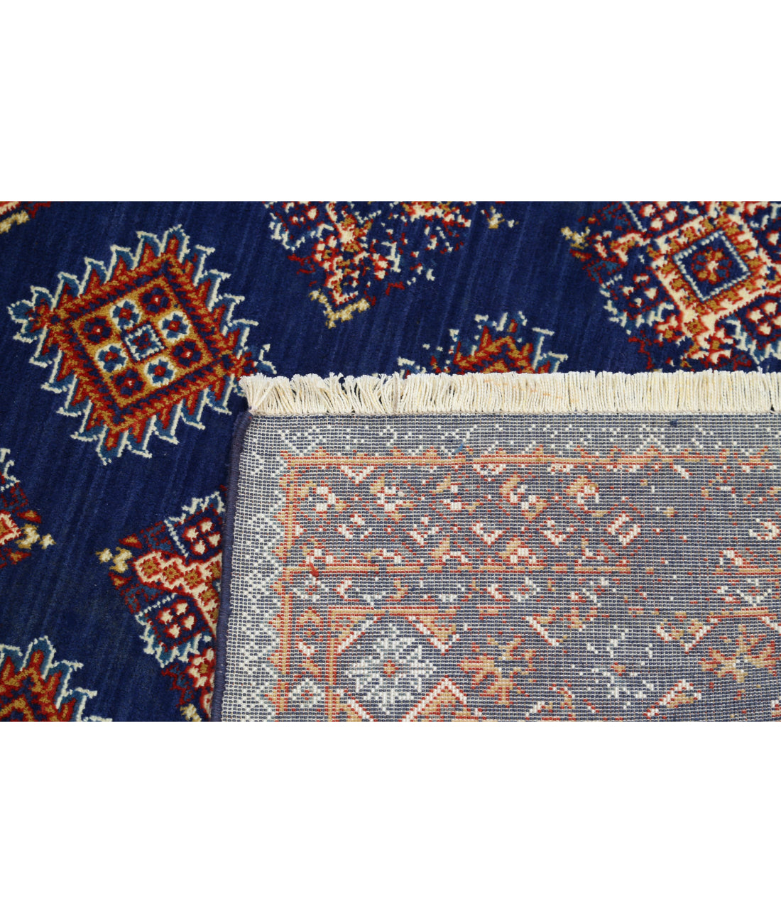 Ajrak Wool & Bamboo Silk Rug - 4'0'' x 6'0'' 4'0'' x 6'0'' (120 X 180) / Blue / Red