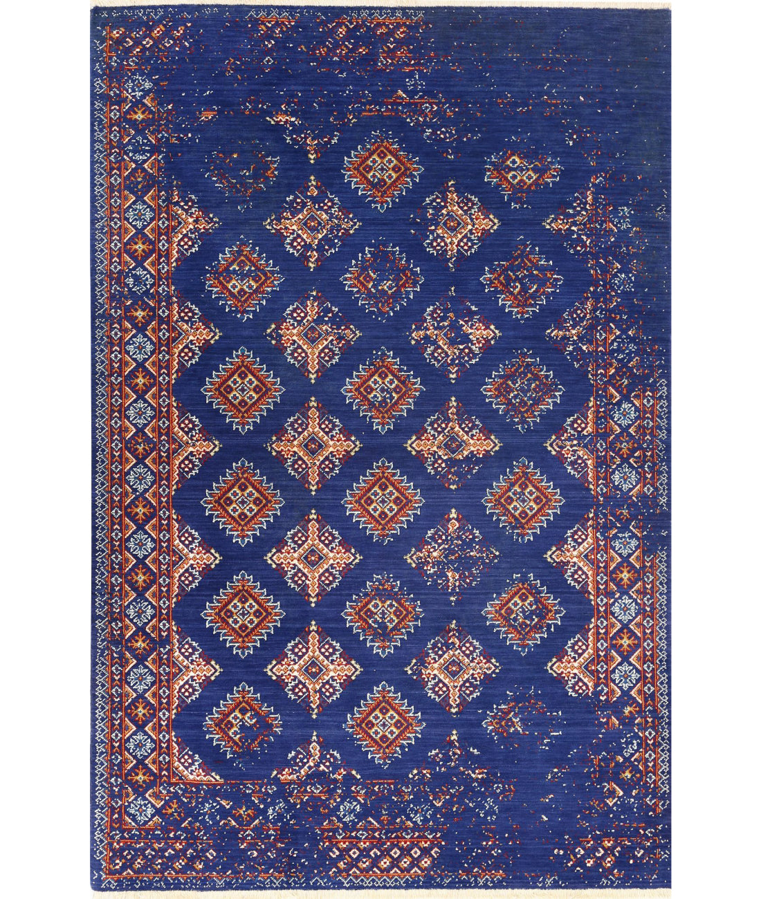 Ajrak Wool &amp; Bamboo Silk Rug - 4&#39;0&#39;&#39; x 6&#39;0&#39;&#39; 4&#39;0&#39;&#39; x 6&#39;0&#39;&#39; (120 X 180) / Blue / Red