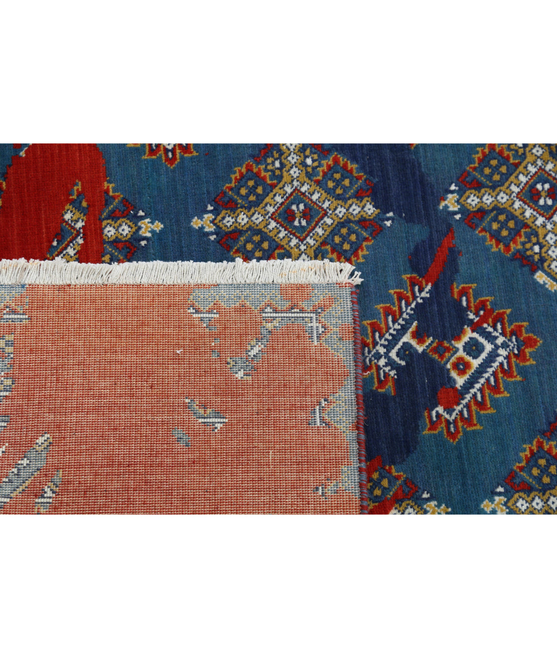 Ajrak Wool & Bamboo Silk Rug - 3'7'' x 6'1'' 3'7'' x 6'1'' (108 X 183) / Blue / Red