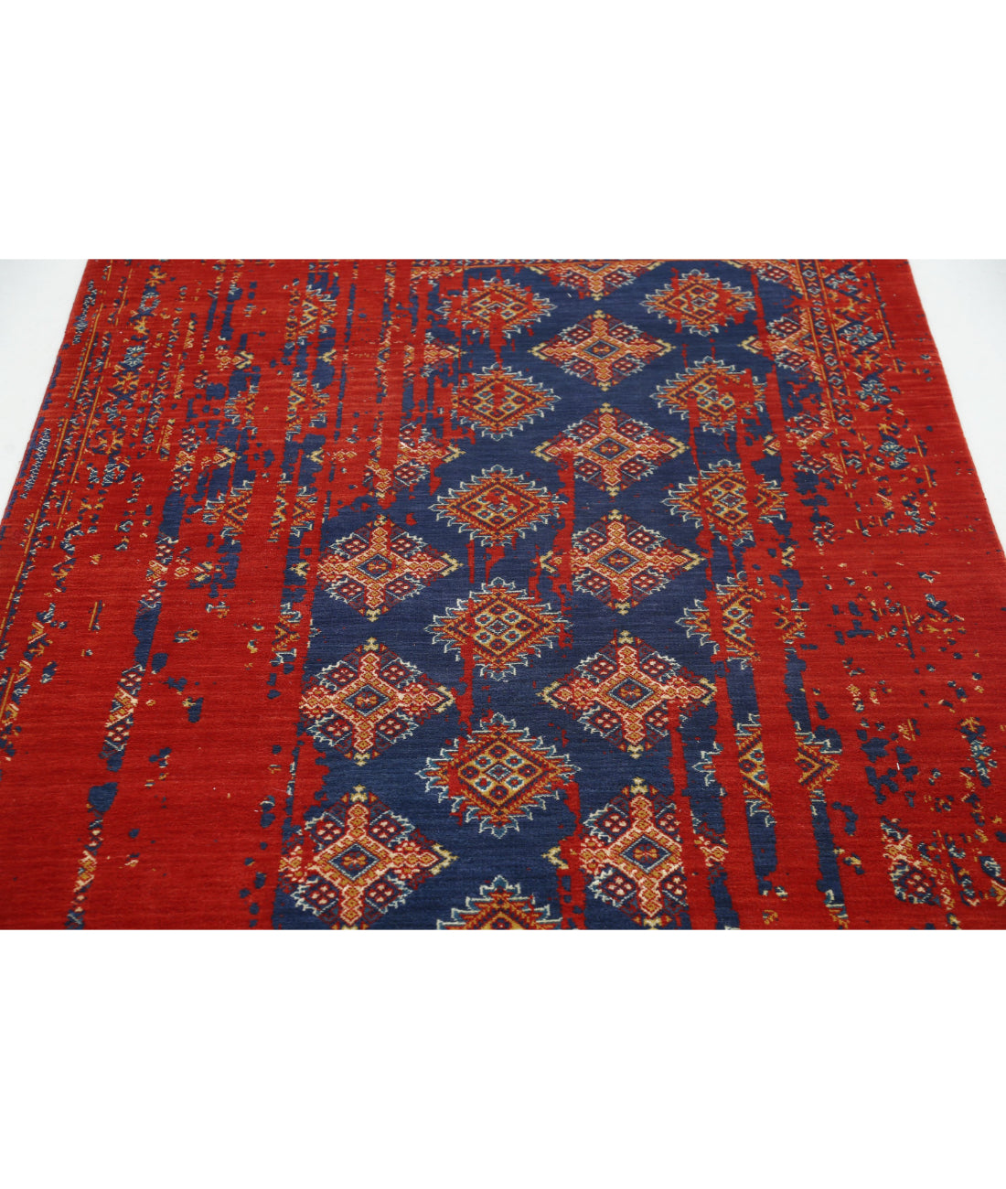 Ajrak Wool & Bamboo Silk Rug - 4'0'' x 6'0'' 4'0'' x 6'0'' (120 X 180) / Red / Blue