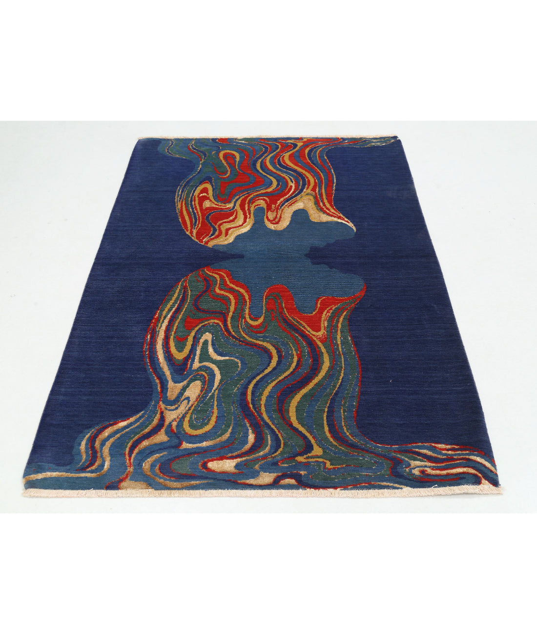 Dhanak Wool & Bamboo Silk Rug - 4'0'' x 5'10'' 4'0'' x 5'10'' (120 X 175) / Blue / Red