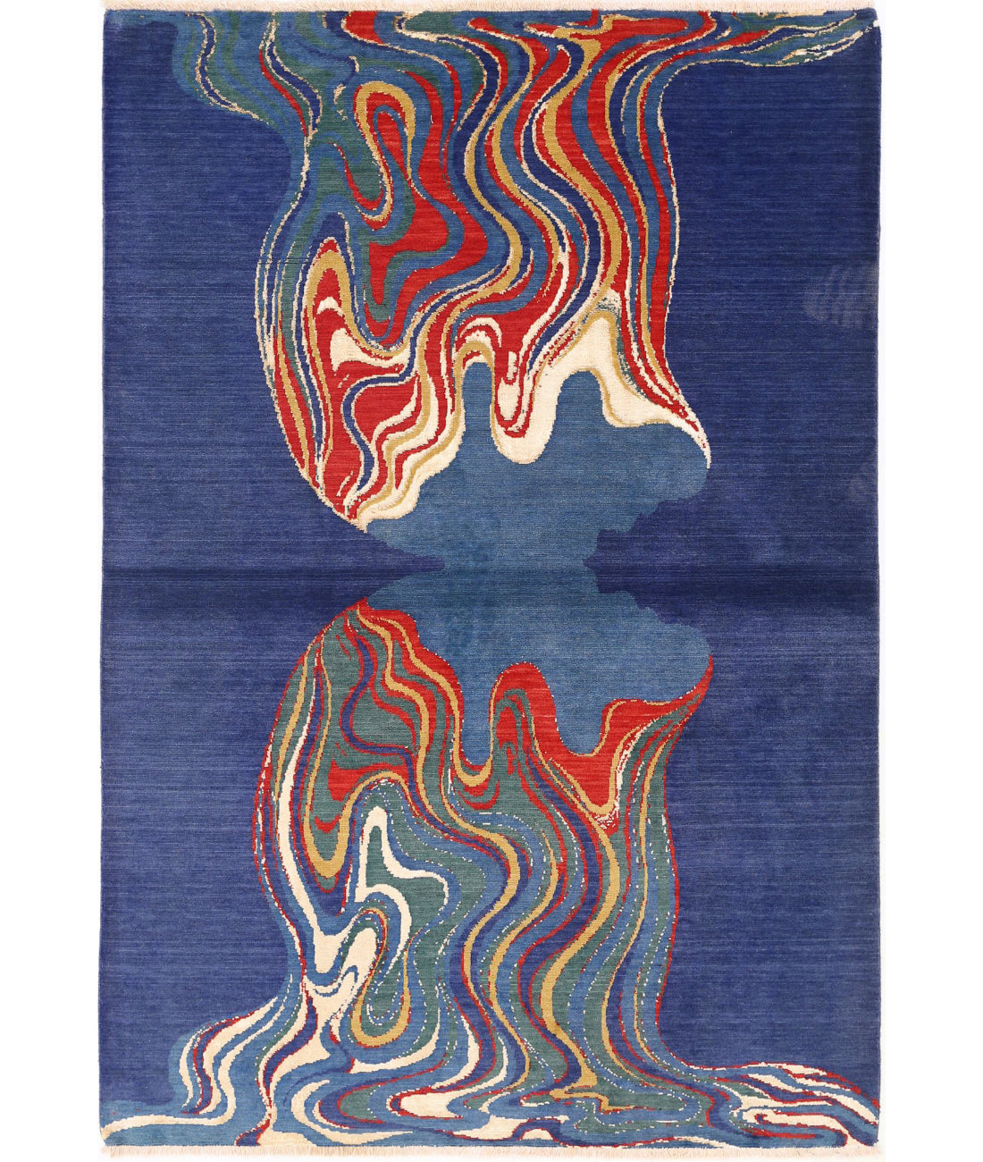 Dhanak Wool &amp; Bamboo Silk Rug - 4&#39;0&#39;&#39; x 5&#39;10&#39;&#39; 4&#39;0&#39;&#39; x 5&#39;10&#39;&#39; (120 X 175) / Blue / Red
