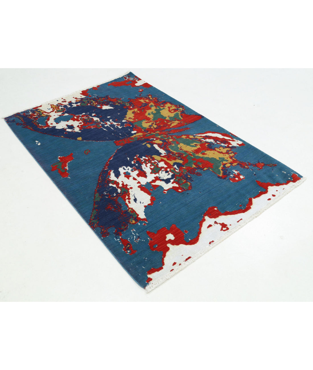 Dhanak Wool & Bamboo Silk Rug - 3'11'' x 6'1'' 3'11'' x 6'1'' (118 X 183) / Blue / Red