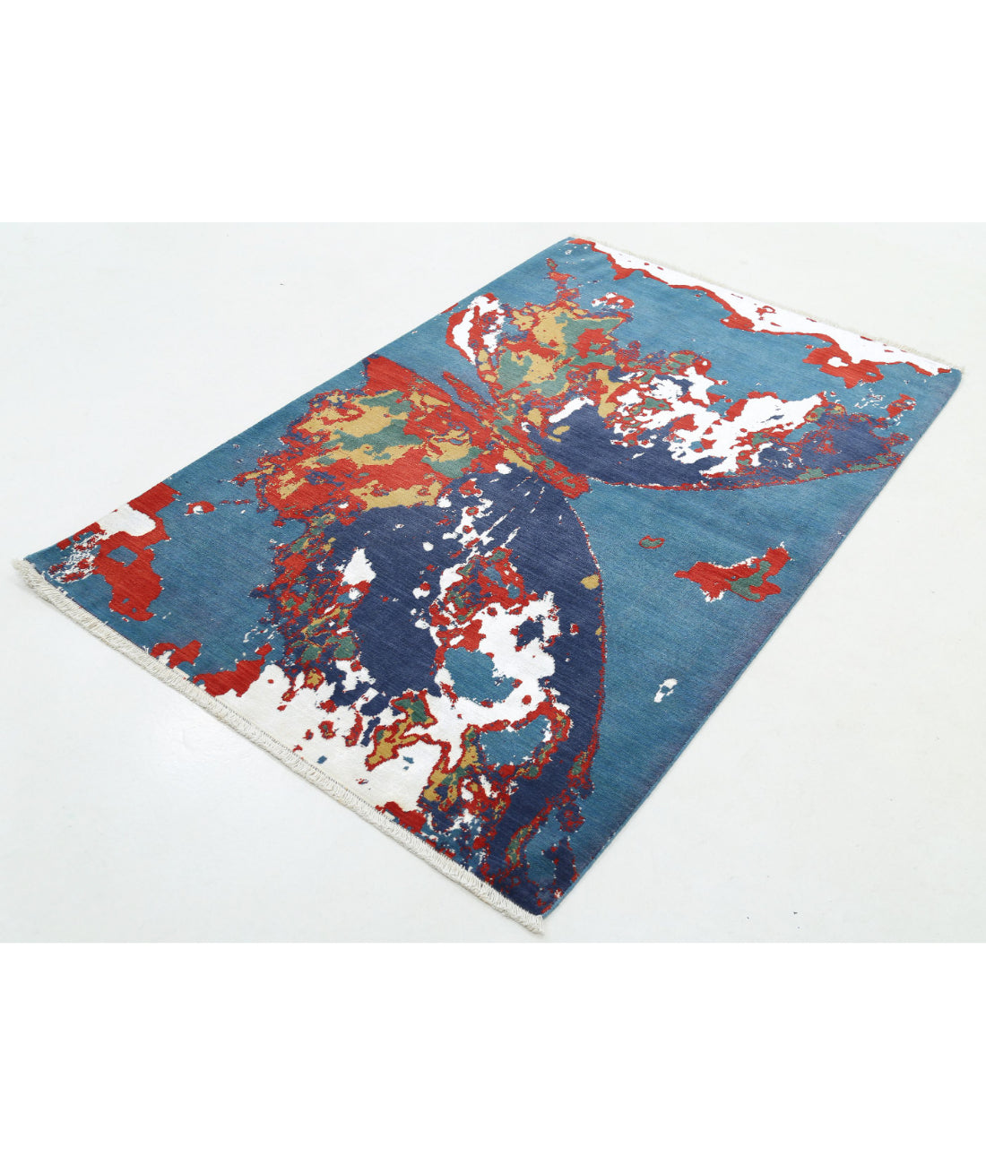 Dhanak Wool & Bamboo Silk Rug - 3'11'' x 6'1'' 3'11'' x 6'1'' (118 X 183) / Blue / Red