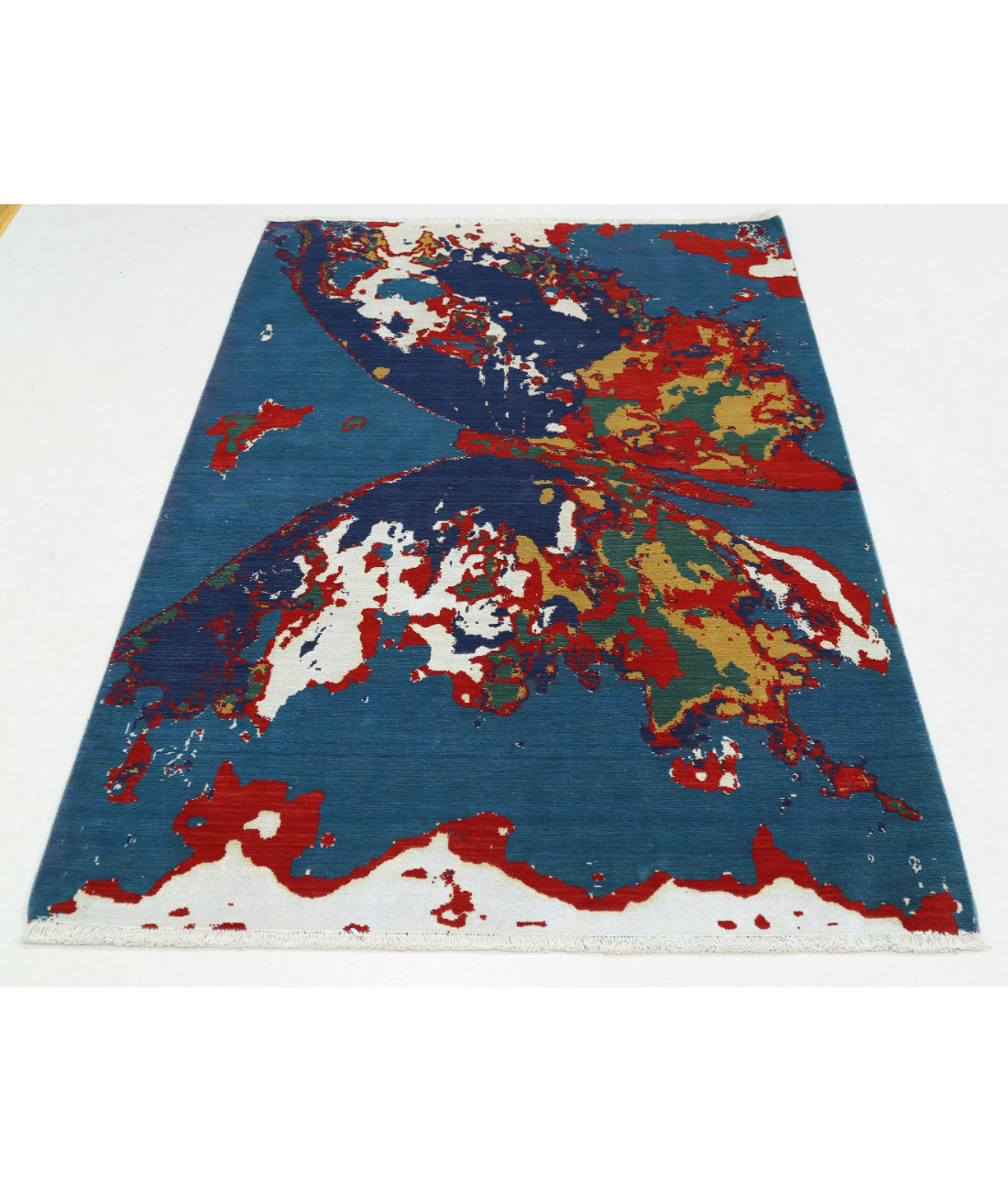 Dhanak Wool & Bamboo Silk Rug - 3'11'' x 6'1'' 3'11'' x 6'1'' (118 X 183) / Blue / Red