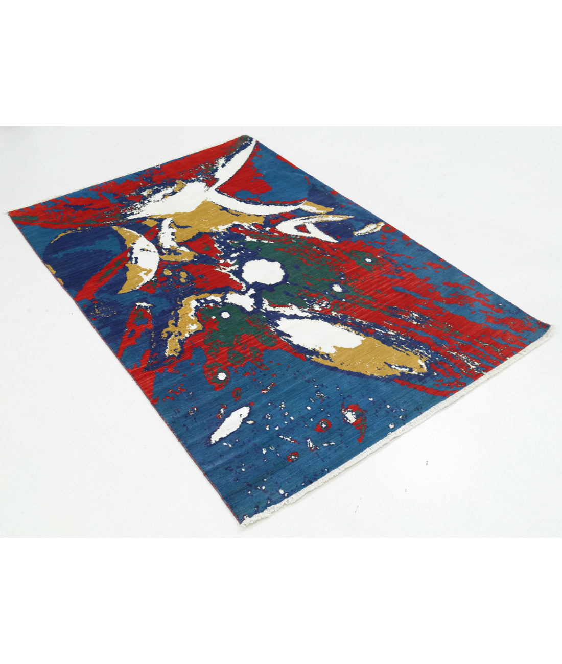 Dhanak Wool & Bamboo Silk Rug - 3'11'' x 5'10'' 3'11'' x 5'10'' (118 X 175) / Blue / Red