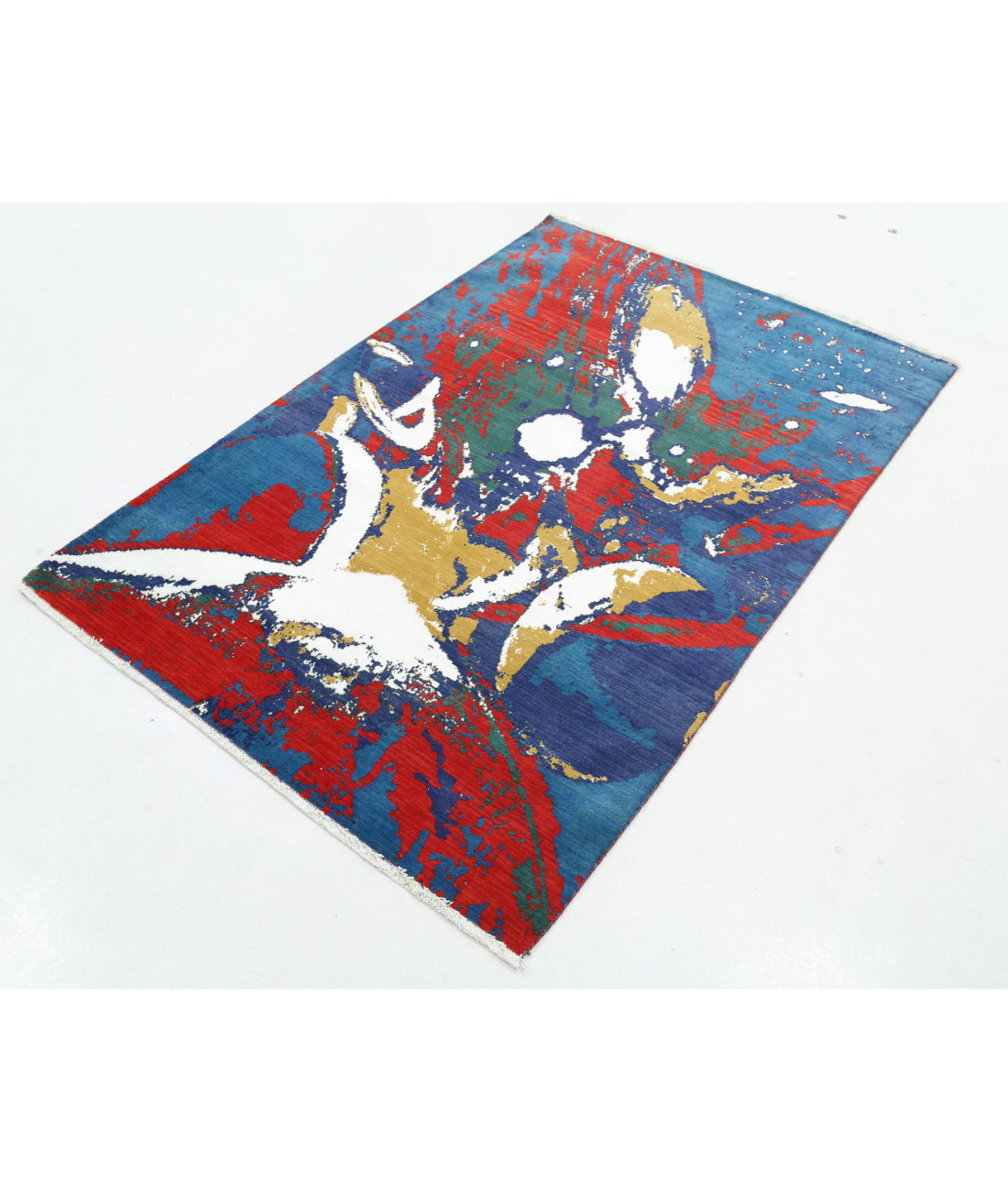 Dhanak Wool & Bamboo Silk Rug - 3'11'' x 5'10'' 3'11'' x 5'10'' (118 X 175) / Blue / Red