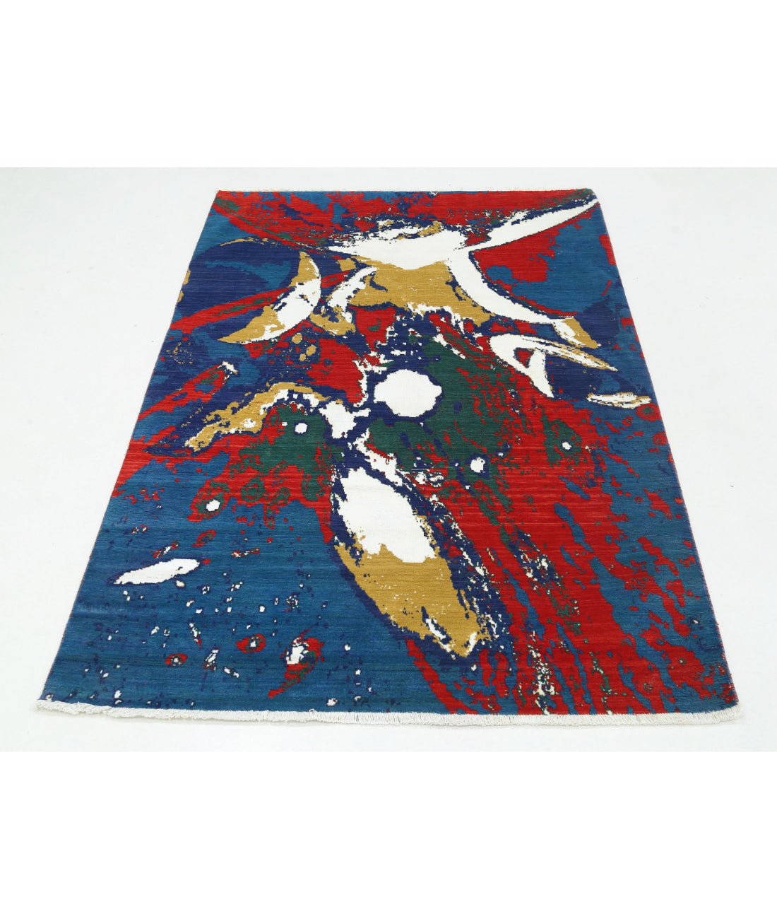 Dhanak Wool & Bamboo Silk Rug - 3'11'' x 5'10'' 3'11'' x 5'10'' (118 X 175) / Blue / Red