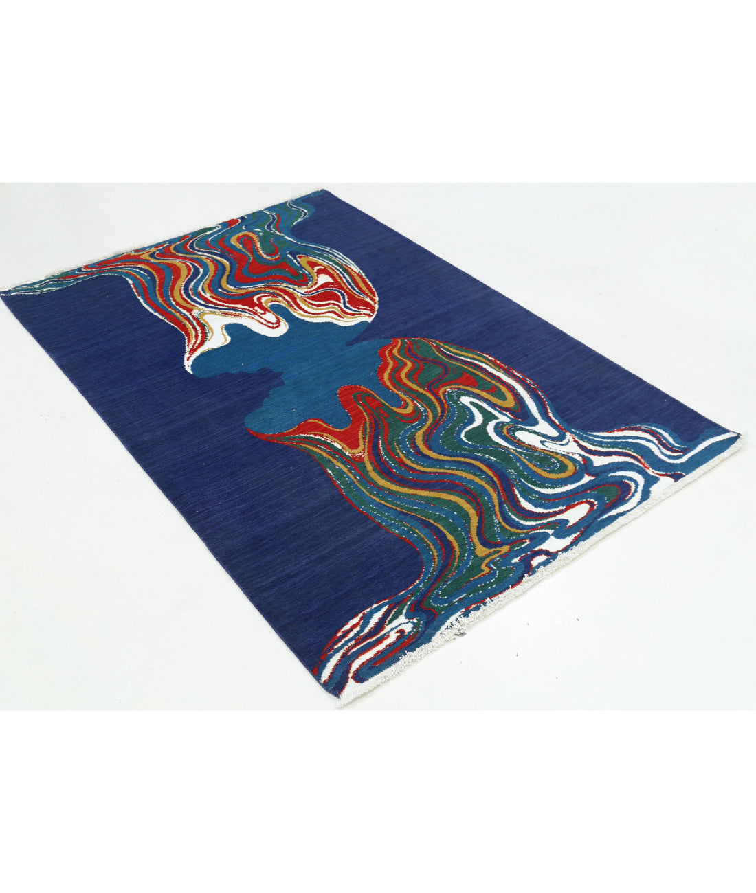 Dhanak Wool & Bamboo Silk Rug - 4'0'' x 5'10'' 4'0'' x 5'10'' (120 X 175) / Blue / Red