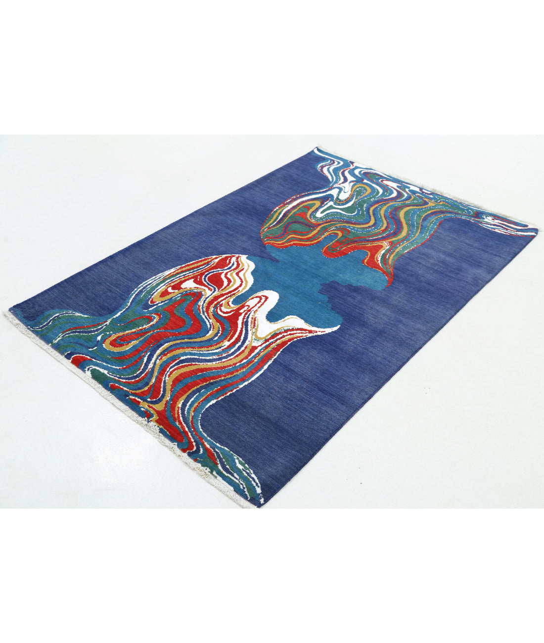 Dhanak Wool & Bamboo Silk Rug - 4'0'' x 5'10'' 4'0'' x 5'10'' (120 X 175) / Blue / Red