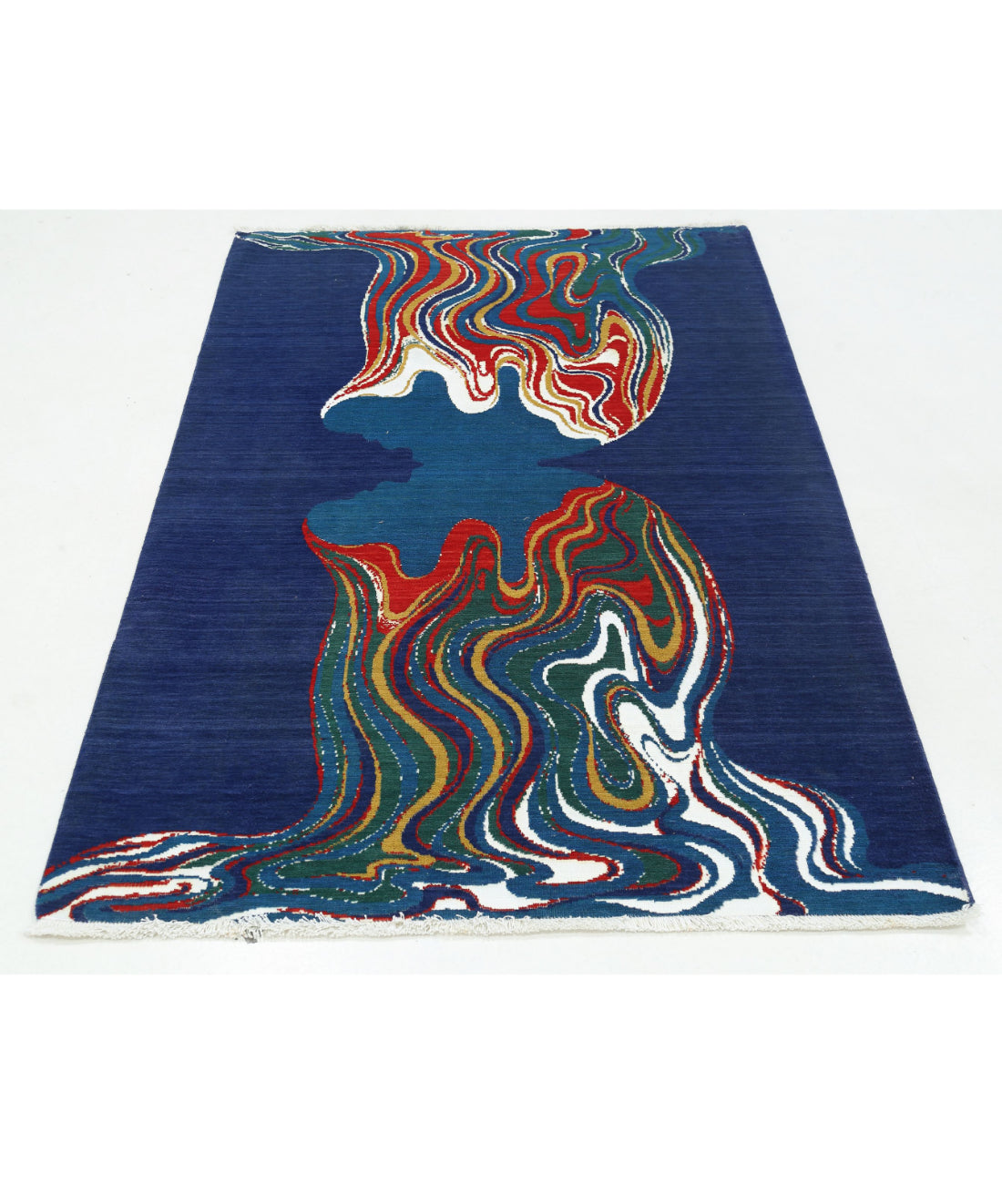 Dhanak Wool & Bamboo Silk Rug - 4'0'' x 5'10'' 4'0'' x 5'10'' (120 X 175) / Blue / Red
