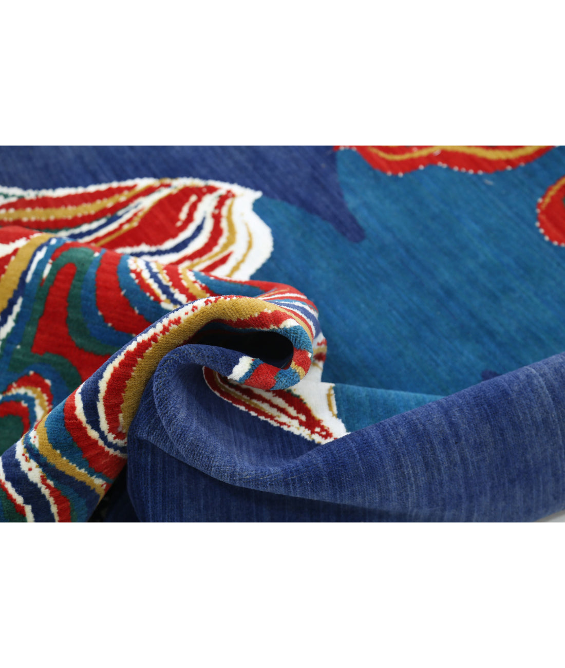 Dhanak Wool & Bamboo Silk Rug - 4'0'' x 5'10'' 4'0'' x 5'10'' (120 X 175) / Blue / Red