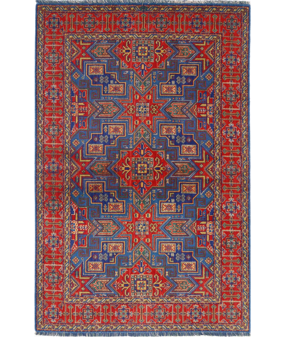 Gulshan Wool & Bamboo Silk Rug - 3'10'' x 6'0'' 3' 10" X 6' 0" (117 X 183) / Blue / Red