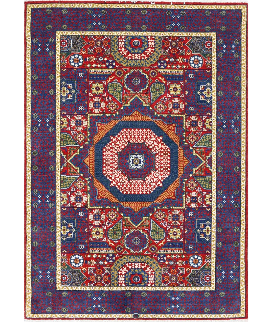 Gulshan Wool & Bamboo Silk Rug - 4'0'' x 5'10'' 4' 0" X 5' 10" (122 X 178) / Red / Blue