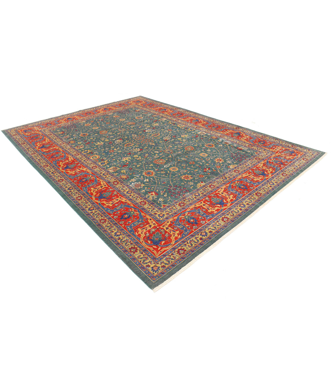 Gulshan Wool & Bamboo Silk Rug - 8'10'' x 12'1'' 8'10'' x 12'1'' (265 X 363) / Green / Red