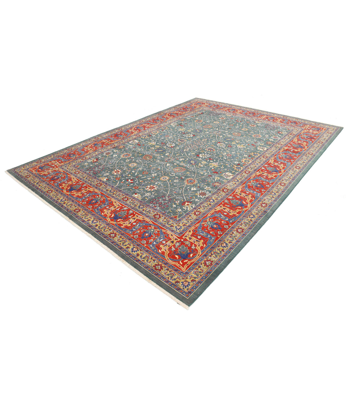 Gulshan Wool & Bamboo Silk Rug - 8'10'' x 12'1'' 8'10'' x 12'1'' (265 X 363) / Green / Red